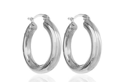 SIGNATURE STAINLESS STEEL SILVER HOOPS 3CM