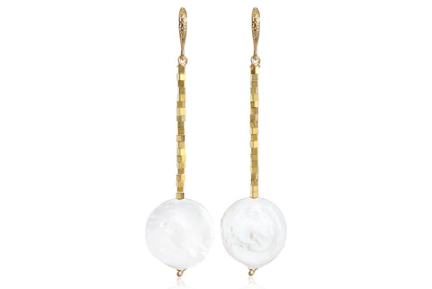 LUNA LONG EARRINGS WITH FRESHWATER PEARLS & 24K GOLD PLATED BRASS HOOKS