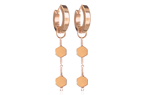 MIEL ROSE GOLD EARRINGS WITH SEMI PRECIOUS STONES & STAINLESS STEEL HOOPS