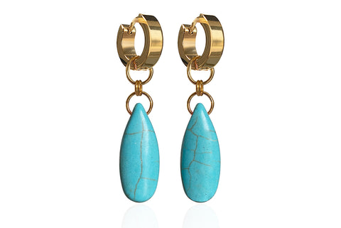 NIKI TURQUOISE EARRINGS WITH SEMI PRECIOUS STONES & STAINLESS STEEL HOOPS