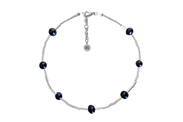 OPAL SILVER - BLACK NECKLACE WITH FRESHWATER PEARLS & SEMI PRECIOUS STONES
