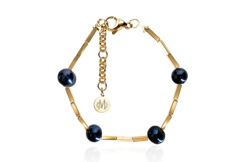 OPAL GOLD - BLACK BRACELET WITH FRESHWATER PEARLS & SEMI PRECIOUS STONES